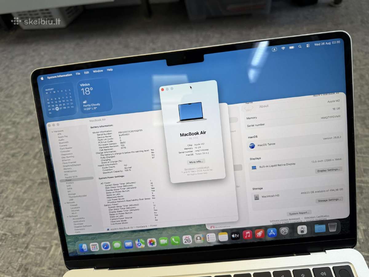 MacBook Air 2022 m2/16ram/512gb 100% - nuotraukos Nr. 3