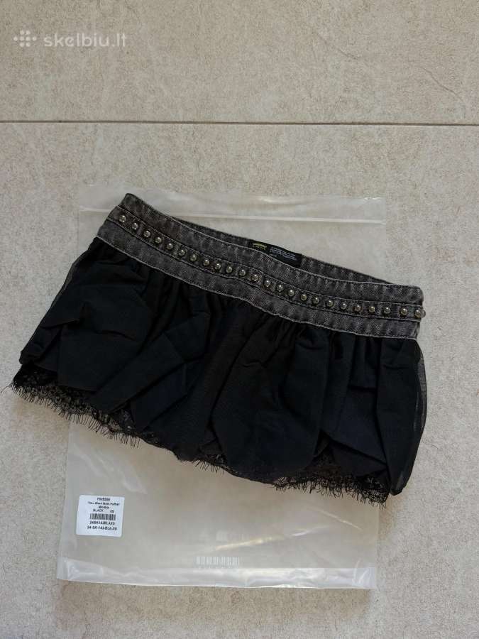 Finesse Titan Black Denim Puffball Mini Skirt - nuotraukos Nr. 4