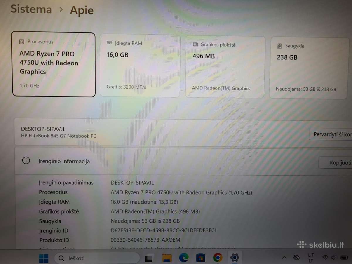 Hp Elitebook 845 G7 – Ryzen 7 Pro / 16gb/256gb - nuotraukos Nr. 5