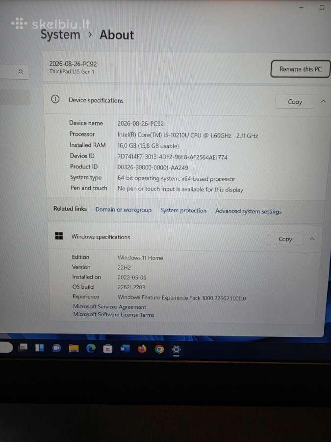 Lenovo Thinkpad L15 Gen 1. i5- 10210u. 16/256 GB. - nuotraukos Nr. 7