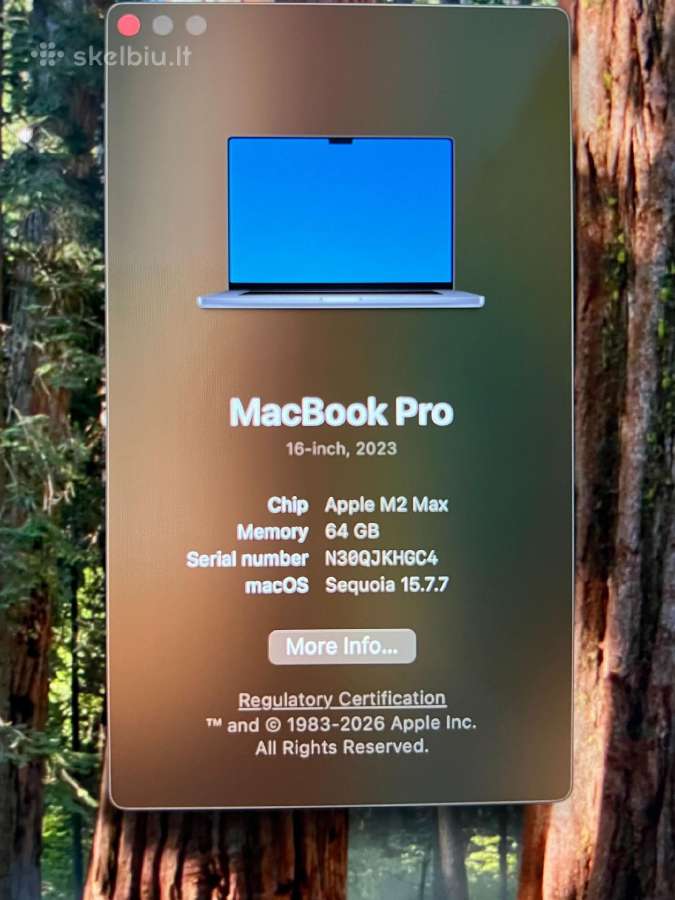 MacBook Pro 16" M2 Max, 64gb/512gb - nuotraukos Nr. 5