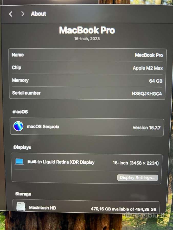 MacBook Pro 16" M2 Max, 64gb/512gb - nuotraukos Nr. 6