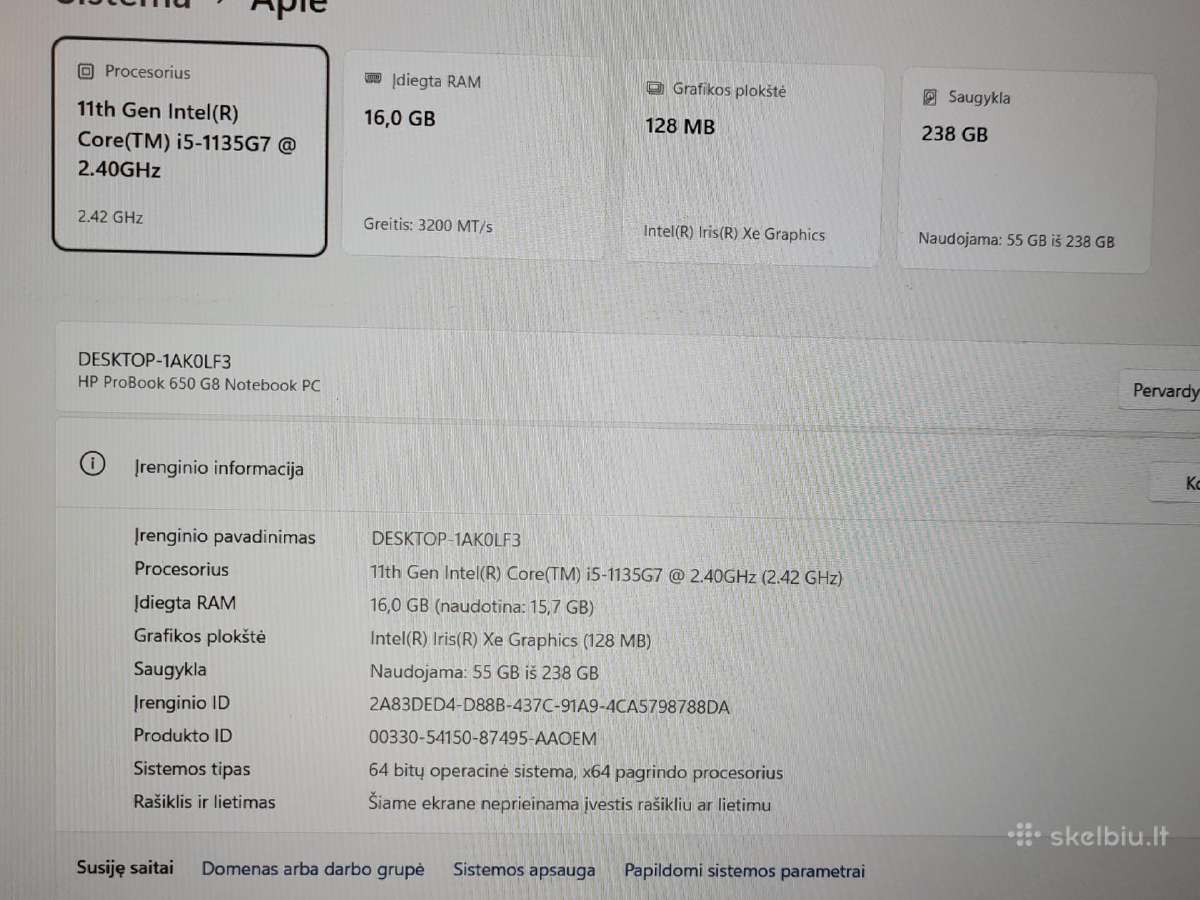 Hp Probook 650 G8 – i5-1135g7 / 16gb RAM /256gb - nuotraukos Nr. 4