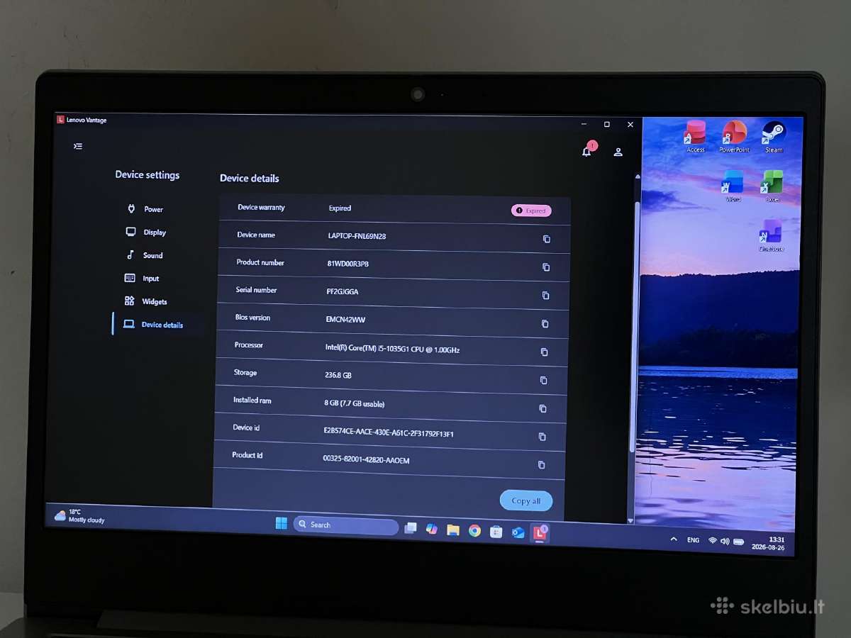 Parduodamas Ideapad 3 su I5-10k, Nvidia Mx 330. - nuotraukos Nr. 9