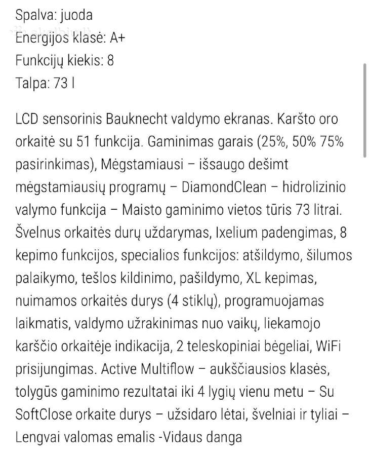 Bauknecht įmontuojama orkaitė - nuotraukos Nr. 6