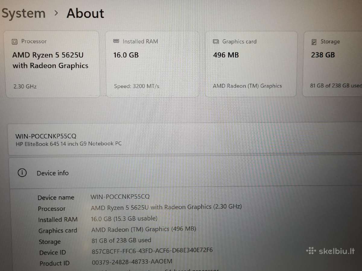 Hp Elitebook 645 G9 - Ryzen 5 Pro / 16/256gb - nuotraukos Nr. 4