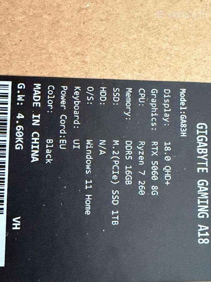 Gigabyta A18 Ryzen 260/5060 Rtx 32gb - nuotraukos Nr. 2