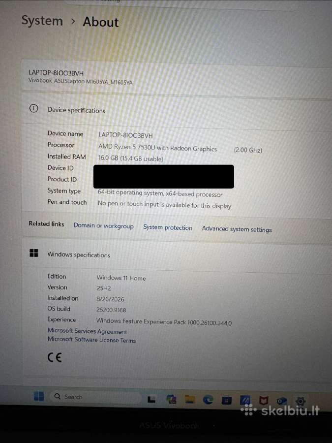 Asus Vivobook/ Ryzen 5 7530u/ 16gb RAM/ 512gb SSD - nuotraukos Nr. 9
