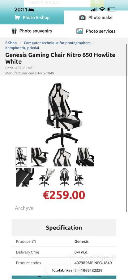 Kedė Genesis Nitro 650 Howlite White - nuotraukos Nr. 6