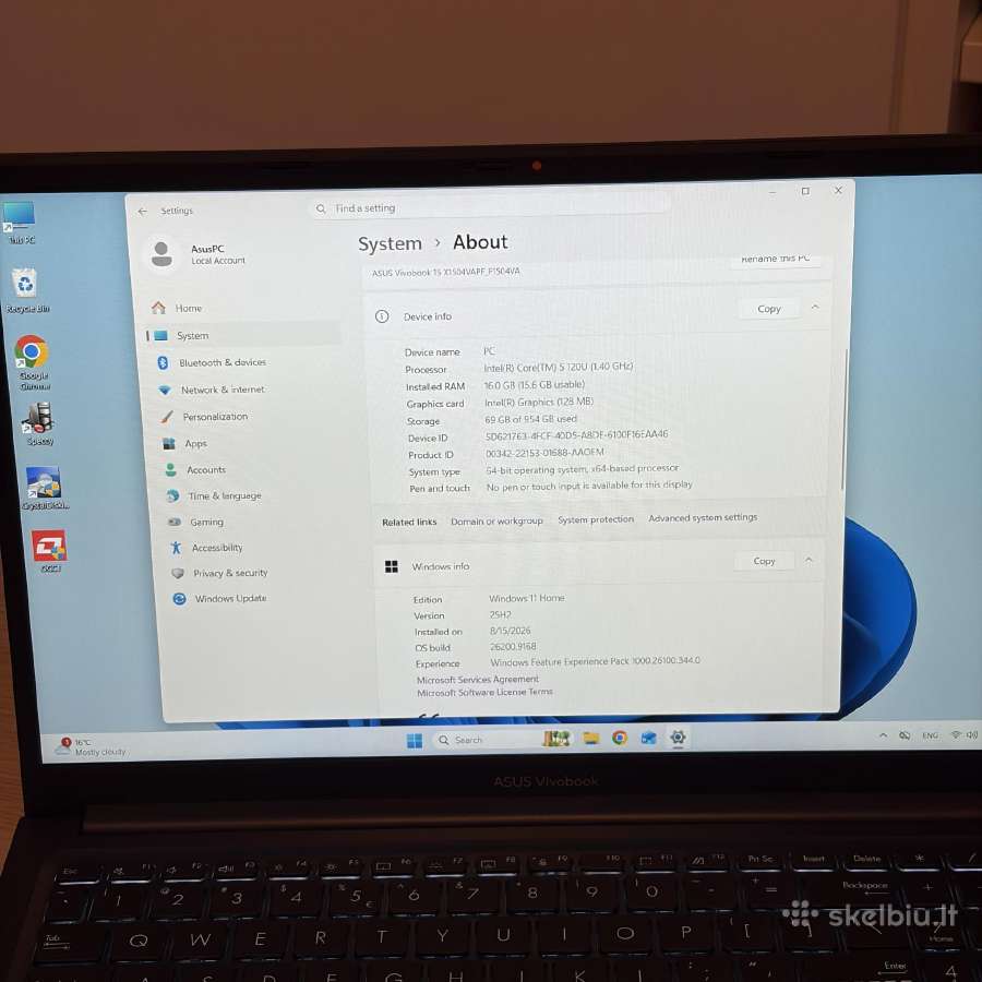 Asus vivobook 15 intel 5 120u 16gb RAM 1tb SSD - nuotraukos Nr. 11