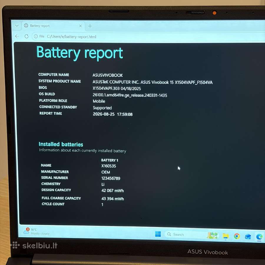 Asus vivobook 15 intel 5 120u 16gb RAM 1tb SSD - nuotraukos Nr. 13