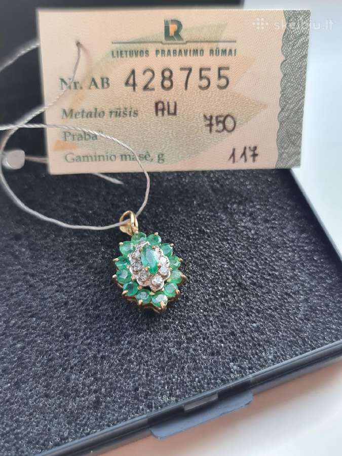 750 Aukso Pakabukas Su Deimantais ir emeraldais - nuotraukos Nr. 3