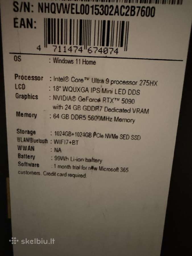 Predator Helios Ultra 9 Rtx 5090, 64gb, 2tb Nauja! - nuotraukos Nr. 3