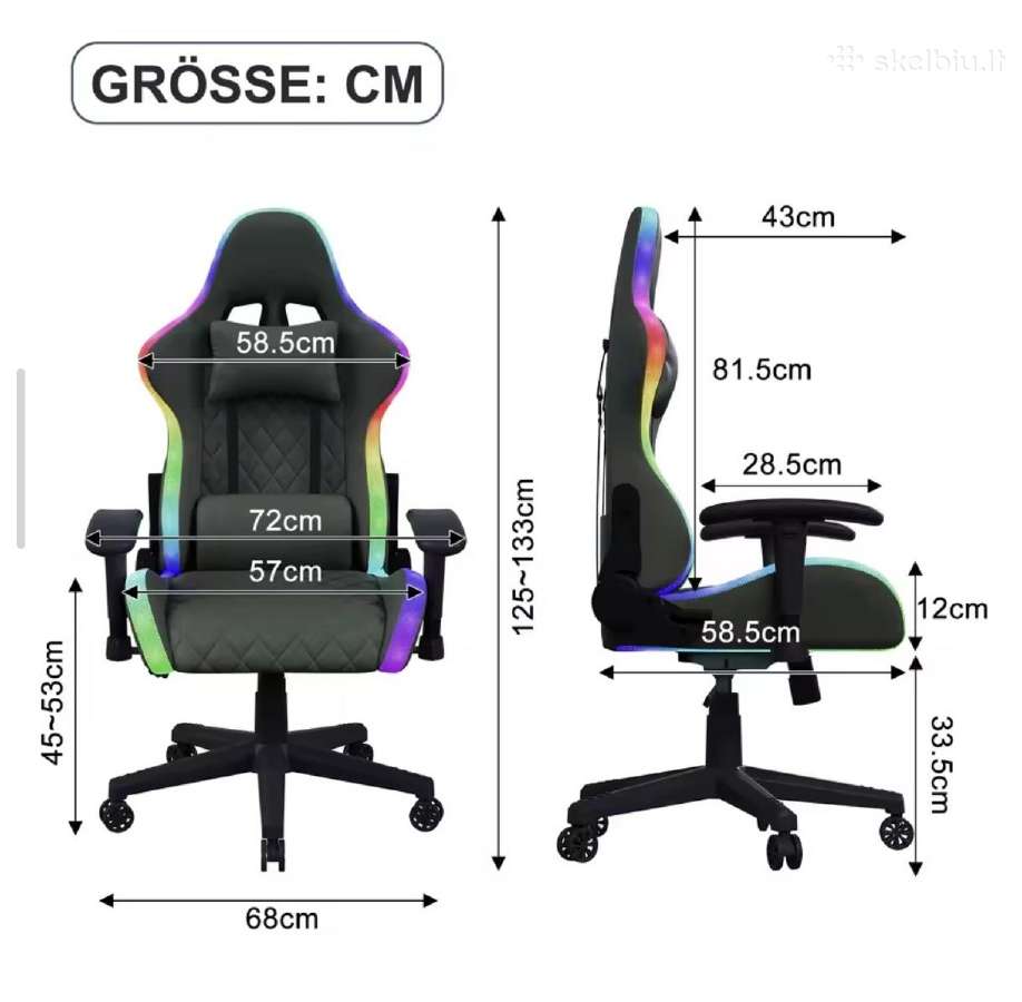 Atlošiama biuro/žaidimų kėdė su Rgb ir masažu. - nuotraukos Nr. 3