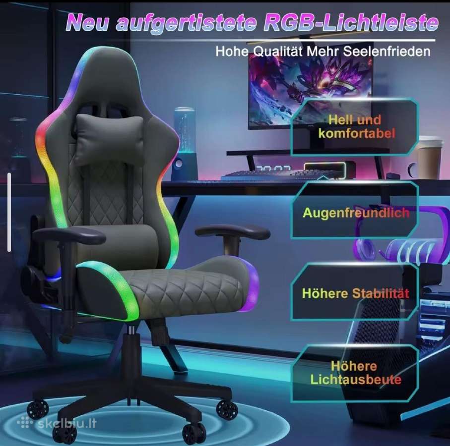 Atlošiama biuro/žaidimų kėdė su Rgb ir masažu. - nuotraukos Nr. 6