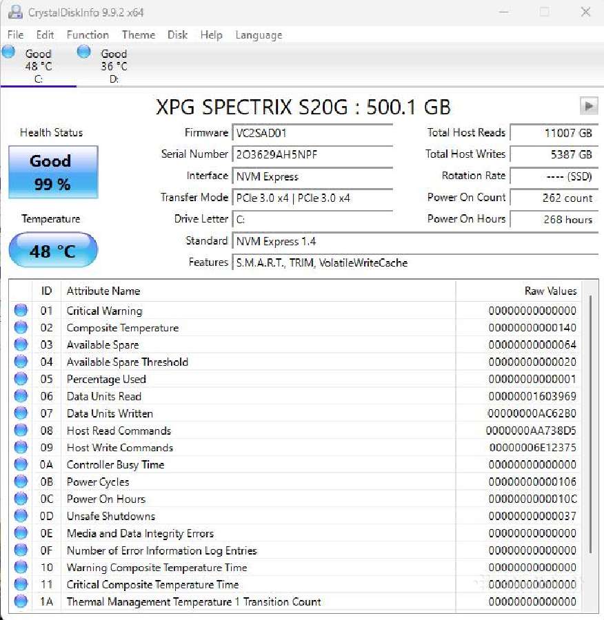 Xpg Spectrix S20g M.2 2280 500gb SSD Nvme - nuotraukos Nr. 3