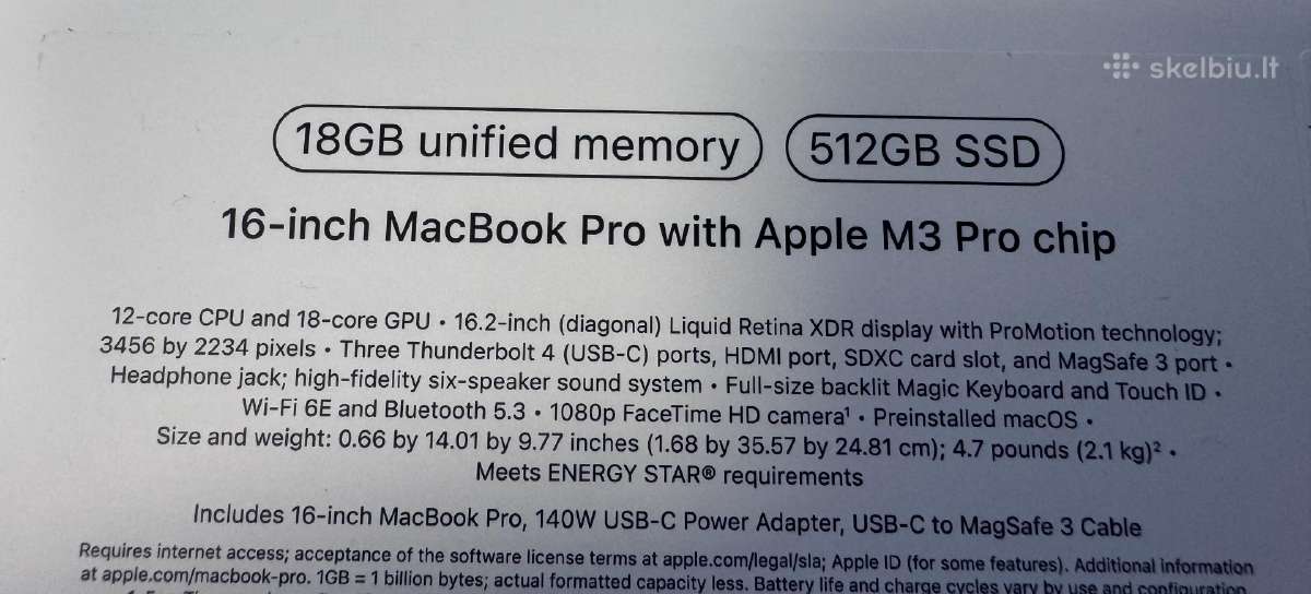 MacBook Pro 16" M3 Pro / 18gb / 512gb - nuotraukos Nr. 8