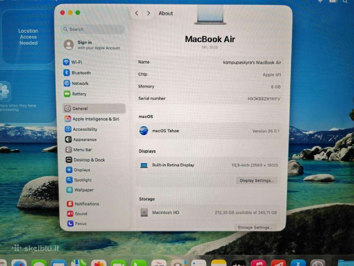 Apple MacBook Air M1 13,3 8ram/258gb - nuotraukos Nr. 3