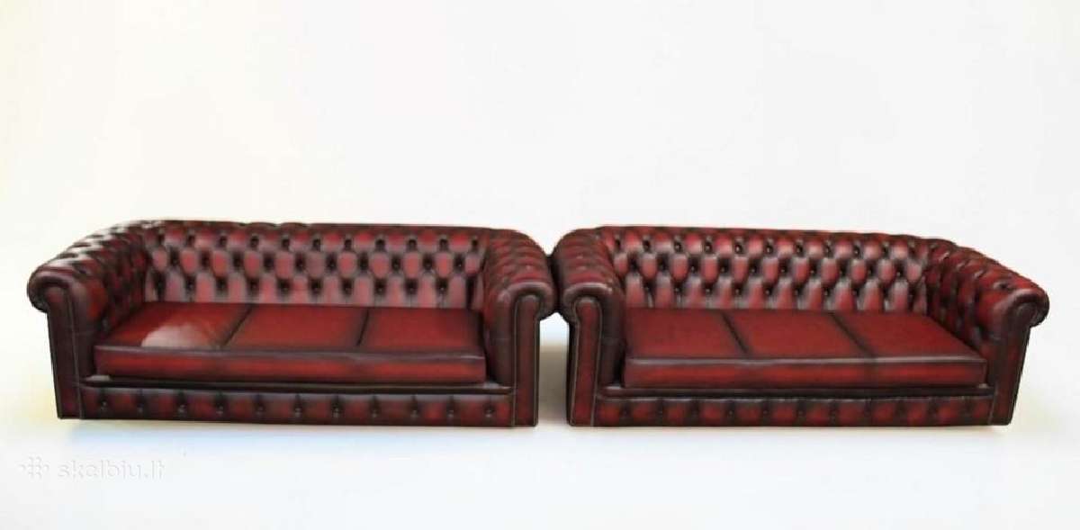 Chesterfield natūralios odos komplektas 3+3 - nuotraukos Nr. 2