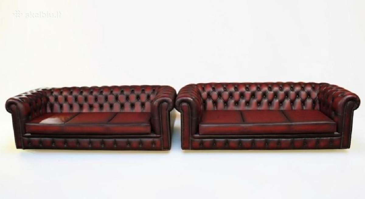 Chesterfield natūralios odos komplektas 3+3 - nuotraukos Nr. 5