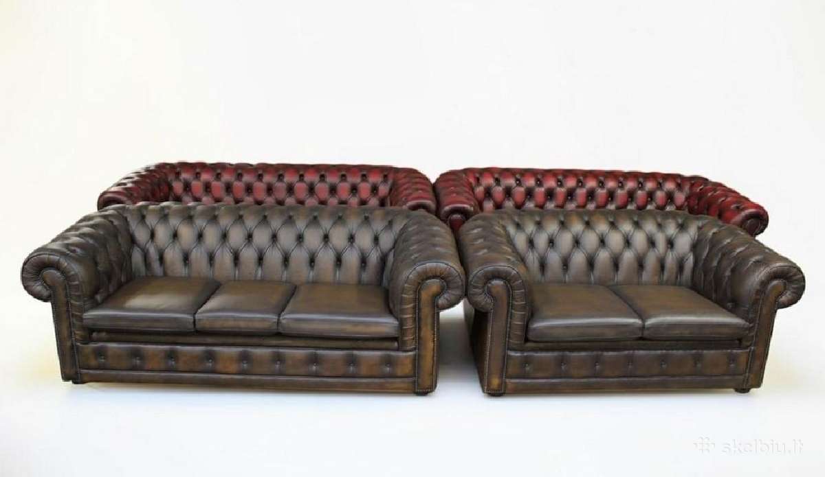 Chesterfield natūralios odos komplektas 3+3 - nuotraukos Nr. 6