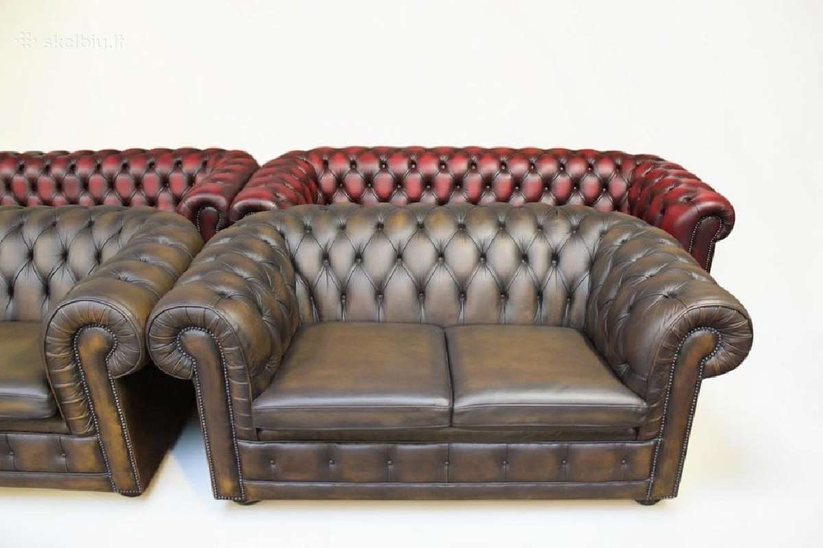 Chesterfield natūralios odos komplektas 3+3 - nuotraukos Nr. 8