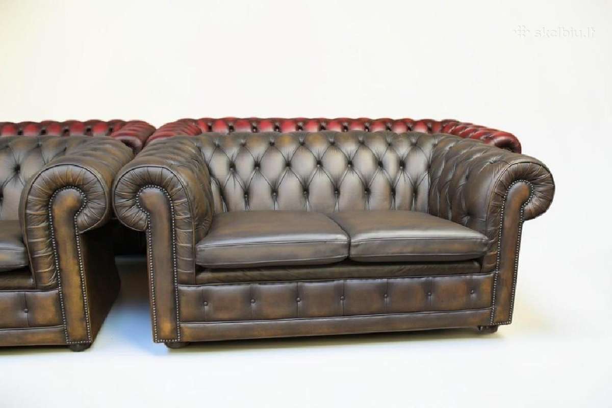 Chesterfield natūralios odos komplektas 3+3 - nuotraukos Nr. 10