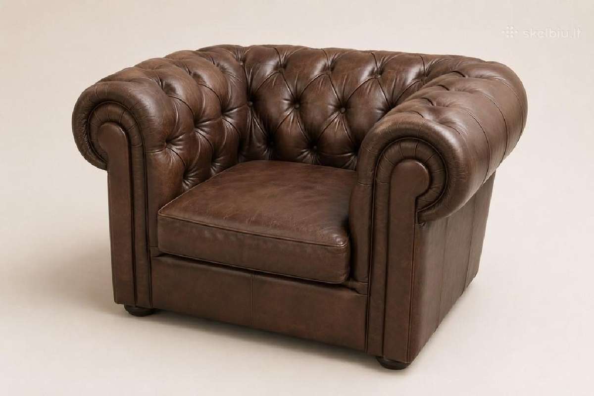 Chesterfield natūralios odos komplektas 3+3 - nuotraukos Nr. 16
