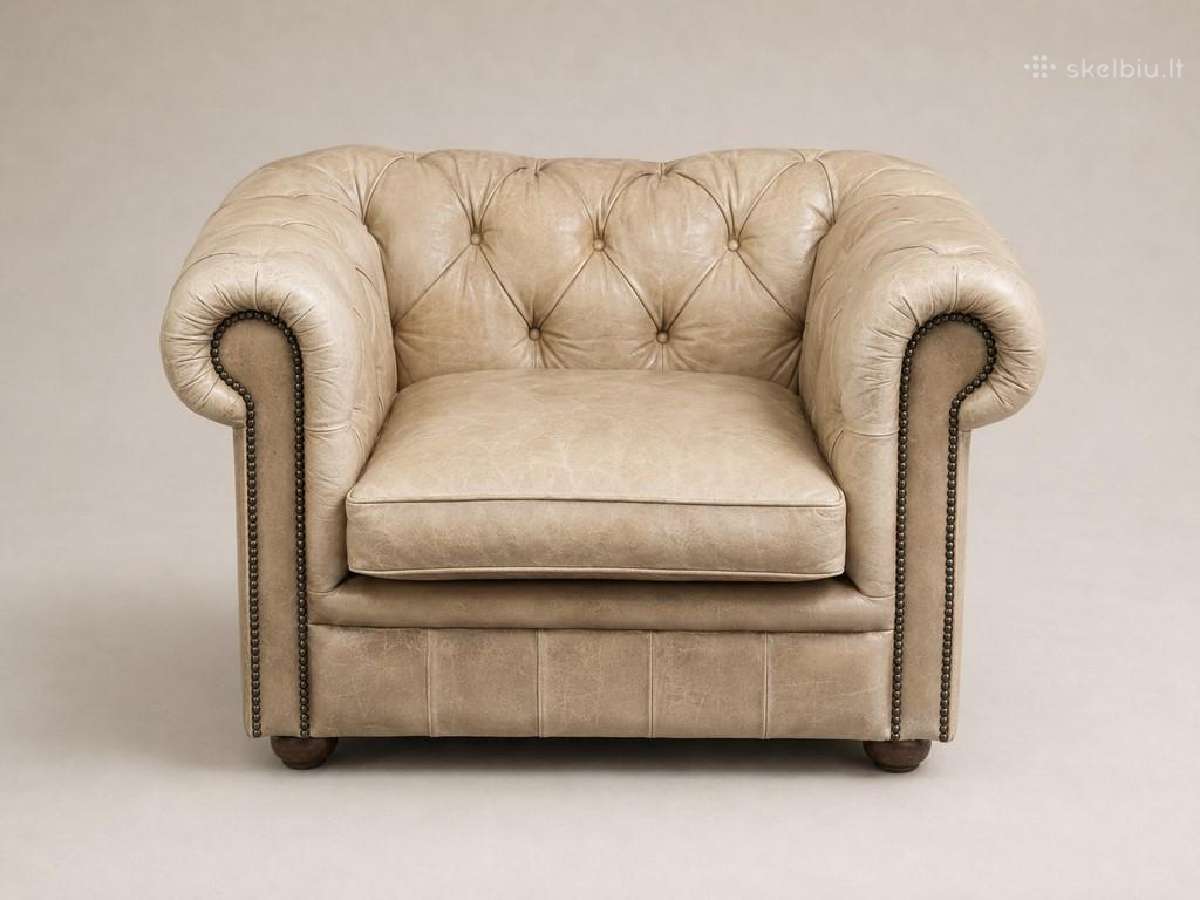 Chesterfield natūralios odos komplektas 3+3 - nuotraukos Nr. 17