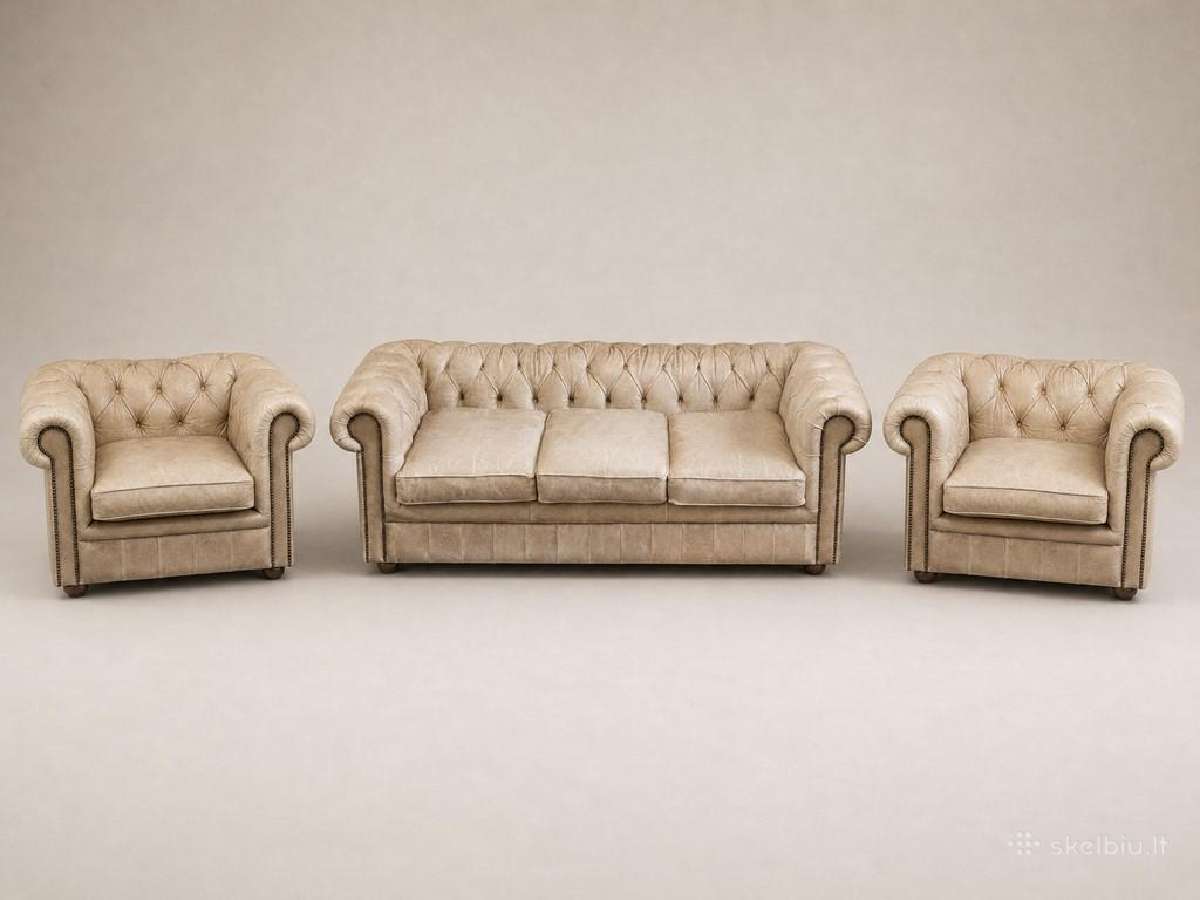 Chesterfield natūralios odos komplektas 3+3 - nuotraukos Nr. 18