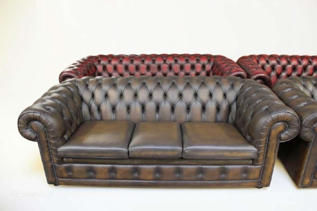 Chesterfield natūralios odos komplektas 3+2 - nuotraukos Nr. 2