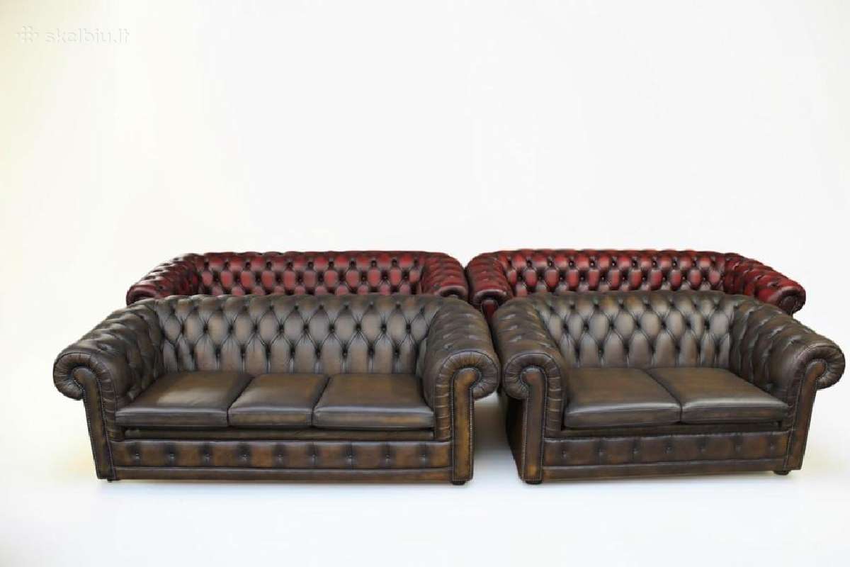 Chesterfield natūralios odos komplektas 3+2 - nuotraukos Nr. 6