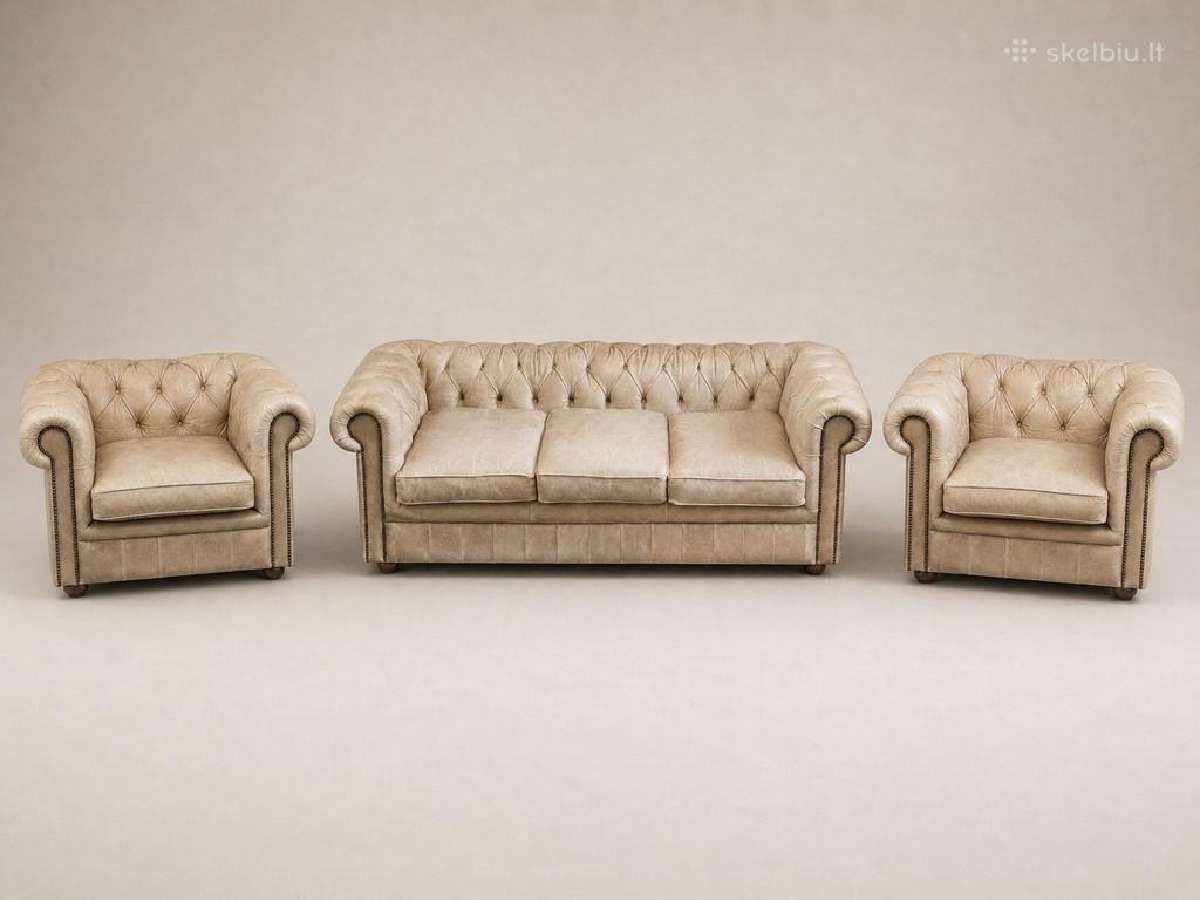 Chesterfield natūralios odos komplektas 3+2 - nuotraukos Nr. 9