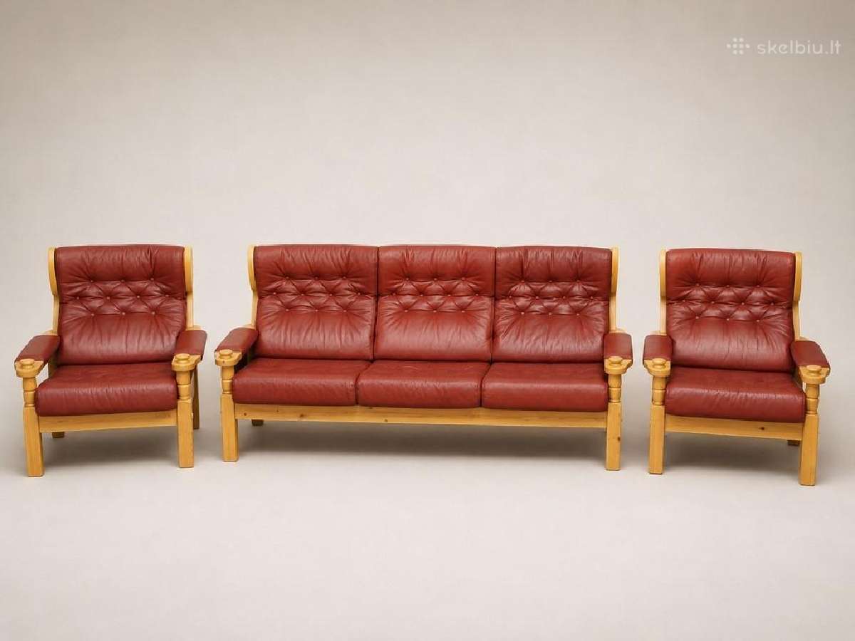 Chesterfield natūralios odos komplektas 3+2 - nuotraukos Nr. 10