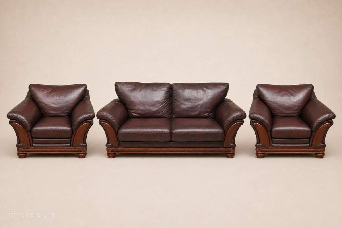 Chesterfield natūralios odos komplektas 3+2 - nuotraukos Nr. 11