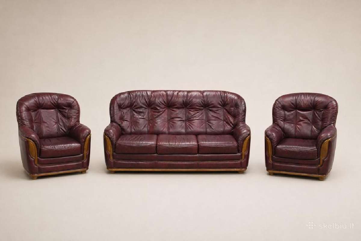 Chesterfield natūralios odos komplektas 3+2 - nuotraukos Nr. 14