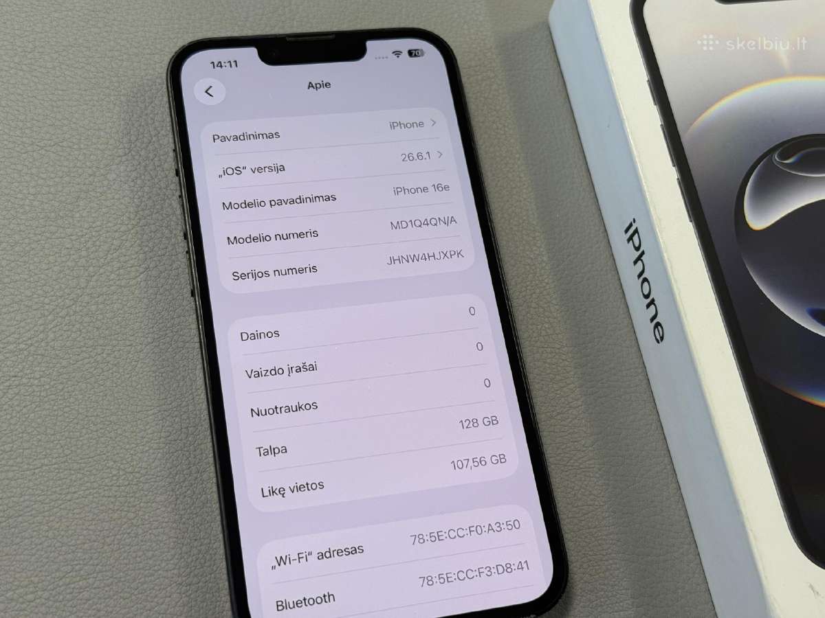 iPhone 16e 128gb su labai gera baterija 94 - nuotraukos Nr. 3