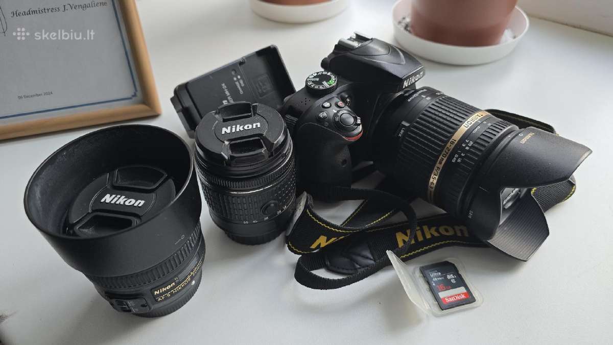 Nikon D3400 Dslr + 3 Lenses + 16 GB Memory Card - nuotraukos Nr. 2