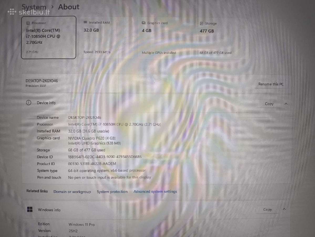Precision 3551 15.6 Ips i7-10850h 32gb 512 P620 4G - nuotraukos Nr. 4
