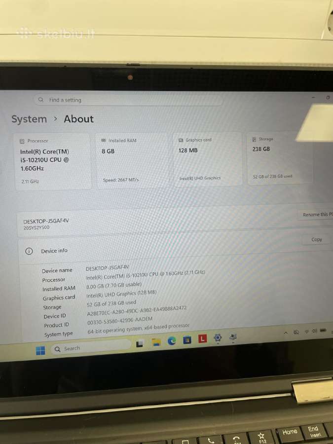 Lenovo Thinkpad X13 Yoga Gen1 i5-1135g7 8gb 256gb - nuotraukos Nr. 9