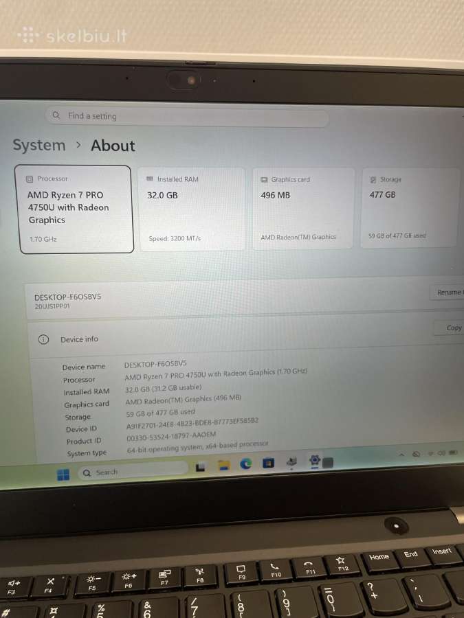 Lenovo Thinkpad T14s Gen1 R7p4750u 512gb SSD 32gb - nuotraukos Nr. 10
