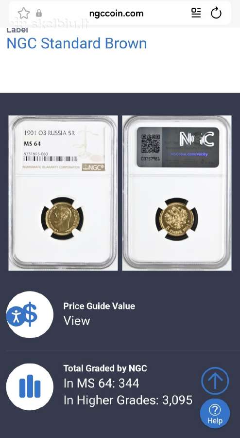 1901 Oz 5 rubliai Ms64 - nuotraukos Nr. 5