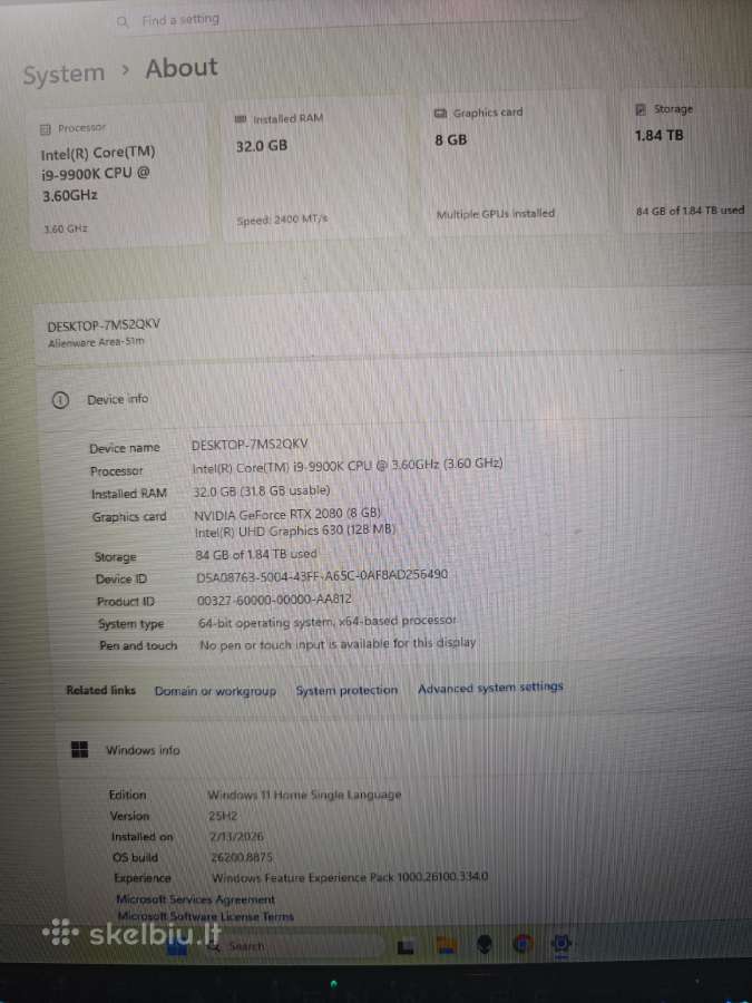 Alienware Area-51m /i9-9900k / Rtx 2080 8gb/32ram - nuotraukos Nr. 6