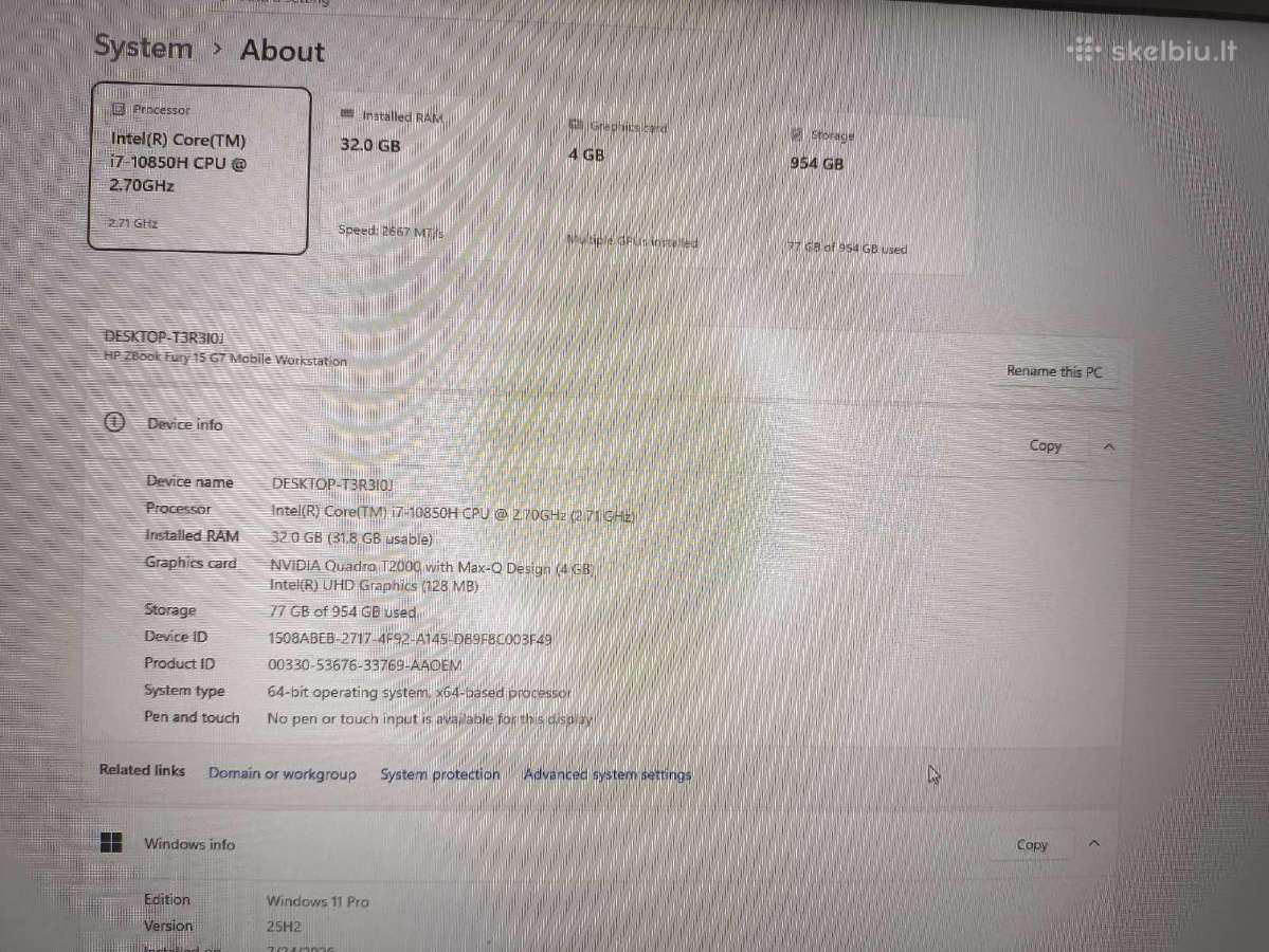 Hp Zbook Fury 15 G7 i7-10850h 32gb 1tb SSD 28% - nuotraukos Nr. 4