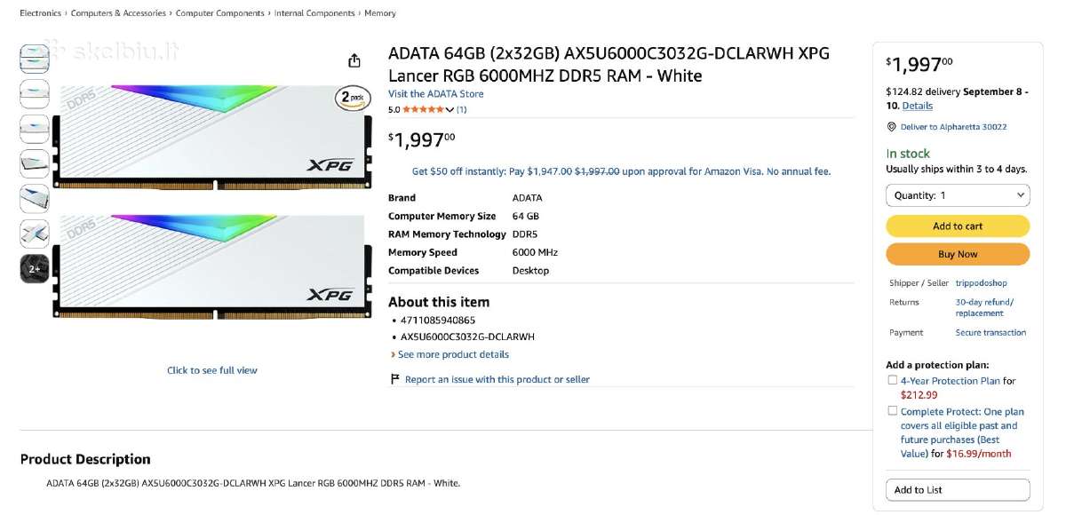 Adata Xpg Lancer Rgb Ddr5 6000mhz 2x 32gb (64gb) - nuotraukos Nr. 6