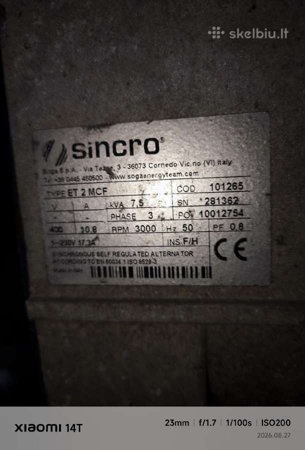 Parduodu elektros generatoriu Sdmo 7,5 Kw - nuotraukos Nr. 2