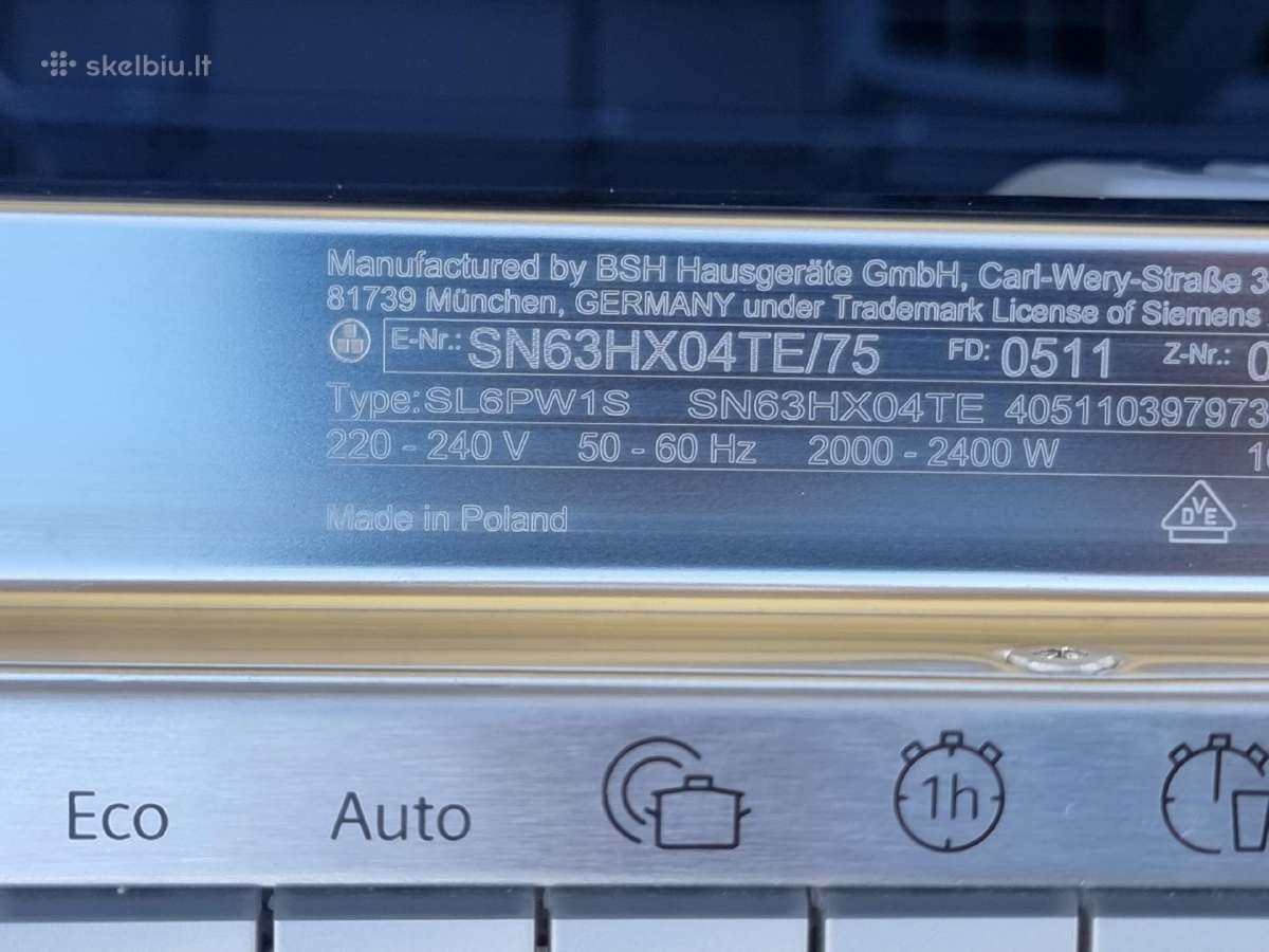 Nauja Siemens Sn63hx04te/75 + Garantija - nuotraukos Nr. 7