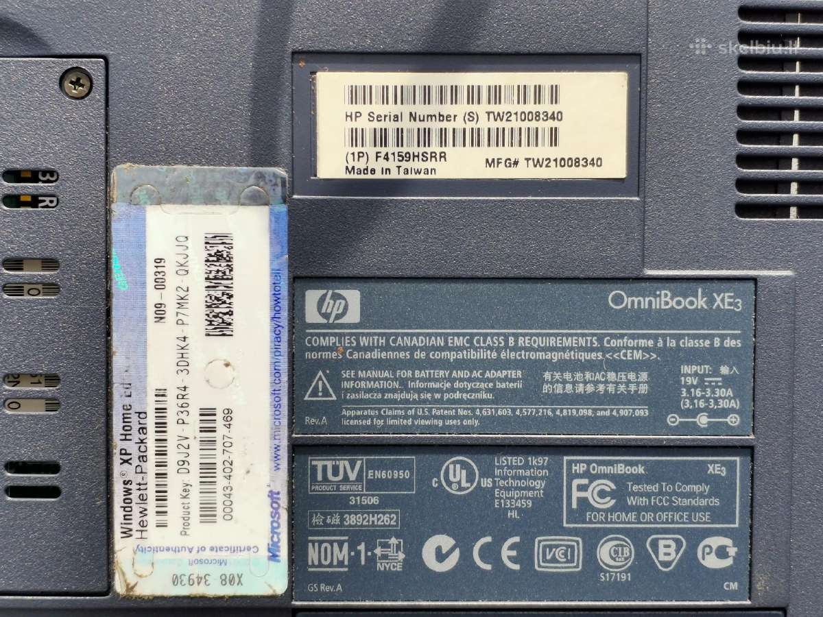 Hp Omnibook Xe3l, modelis F4159hsrr. - nuotraukos Nr. 16