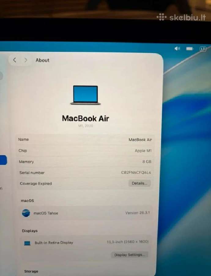 MacBook Air 13" M1 (2020) 8gb RAM 256gb SSD - nuotraukos Nr. 13