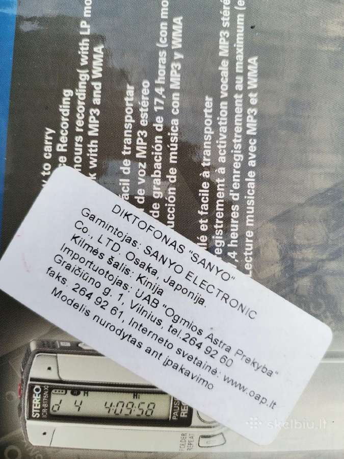 Sanyo Icr-b175nx skaitmeninis diktofonas nenaudota - nuotraukos Nr. 13